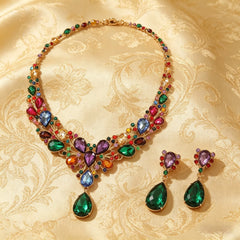 ✨【Collar + Pendientes】💖💎Nuevo conjunto de collar y pendientes de circonita cúbica de colores.