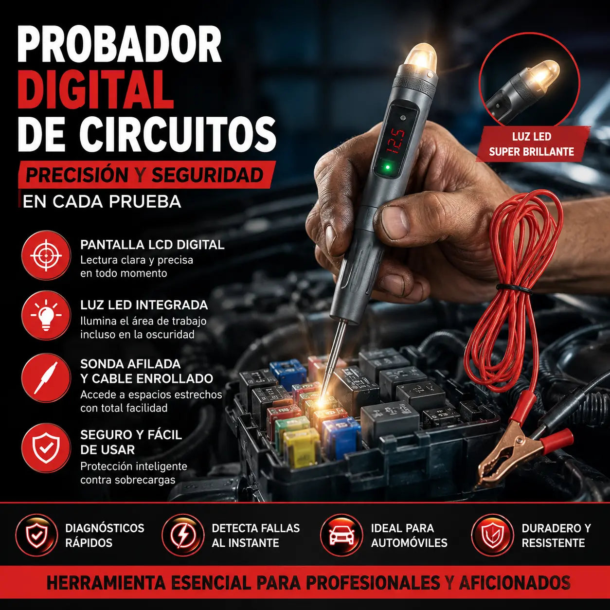🚗⚡🔥Pluma de prueba de pantalla digital para automóvil, detección y reparación de circuitos, detección de fallas de voltaje positivo y negativo