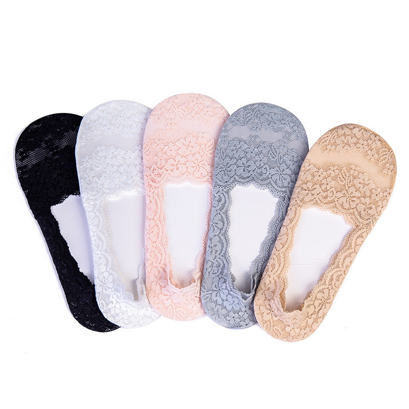 🩰【10 pares】Calcetines de encaje antideslizantes de algodón invisible, silicona que se ajusta al talón, estables y no fáciles de deslizar