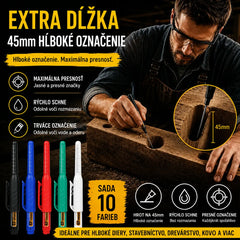🖊️🔩【Sada 10】45 mm fixiek s dlhým hrotom na hlboké otvory – znovu naplniteľné a opakovane použiteľné – ideálne na stavebníctvo, obkladanie a tesárstvo 🏗️✨