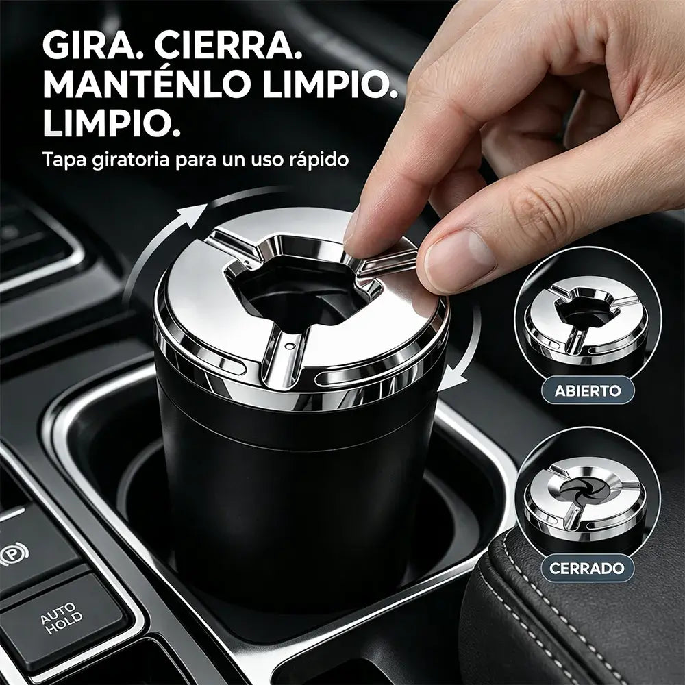 🚗【¡Compra uno, consigue uno gratis!】✨ Cenicero para Coche con Tapa Giratoria | Antiderrame y Estilo Premium | Para Auto, Hogar y Oficina 💨