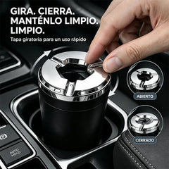 🚗【¡Compra uno, consigue uno gratis!】✨ Cenicero para Coche con Tapa Giratoria | Antiderrame y Estilo Premium | Para Auto, Hogar y Oficina 💨
