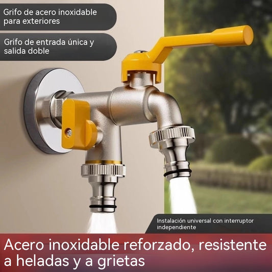 🚰 Grifo de doble salida, grifo de jardín exterior resistente a las heladas con interruptor independiente.