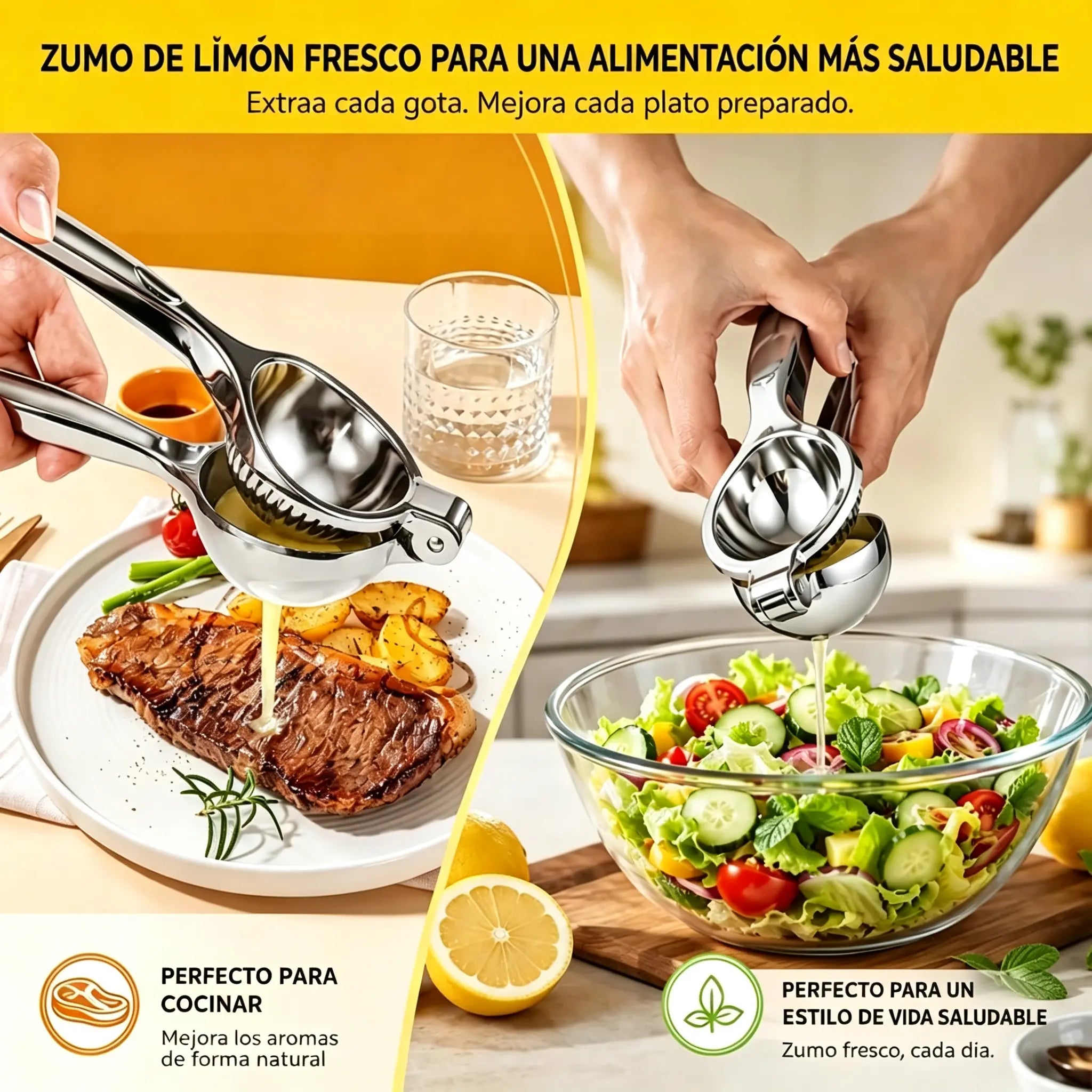 🍋【2 unidades a 26 euros】🧃 Pinza exprimidora de acero inoxidable reforzado: extrae eficazmente el jugo de limones, naranjas y limas 🍊✨