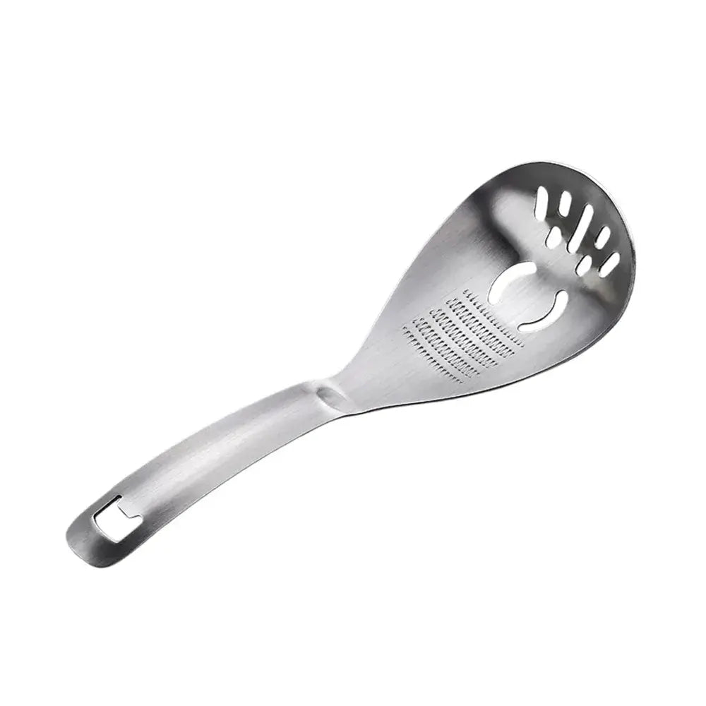 🥄🔪 Cuchara Multifuncional de Acero Inoxidable – Ralla Jengibre, Muele Ajo, Hace Purés y Cuela 🧄🥕