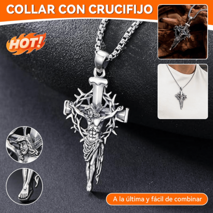 🔥Collar con colgante de cruz y halo de espinas