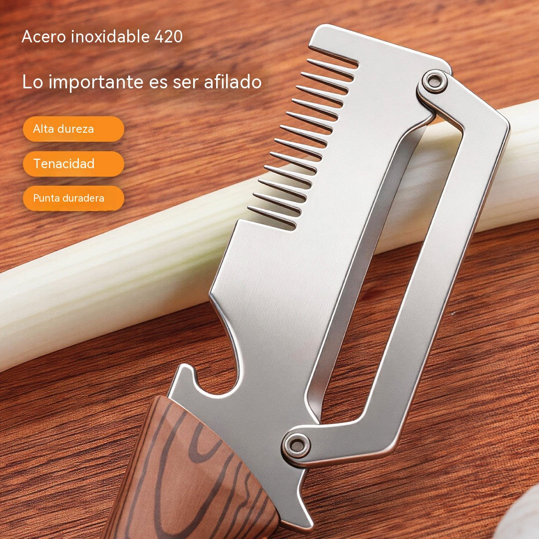 💯【2 artículos por 25 euros】Pelador/rebanador/rallador de acero inoxidable con vetas de madera