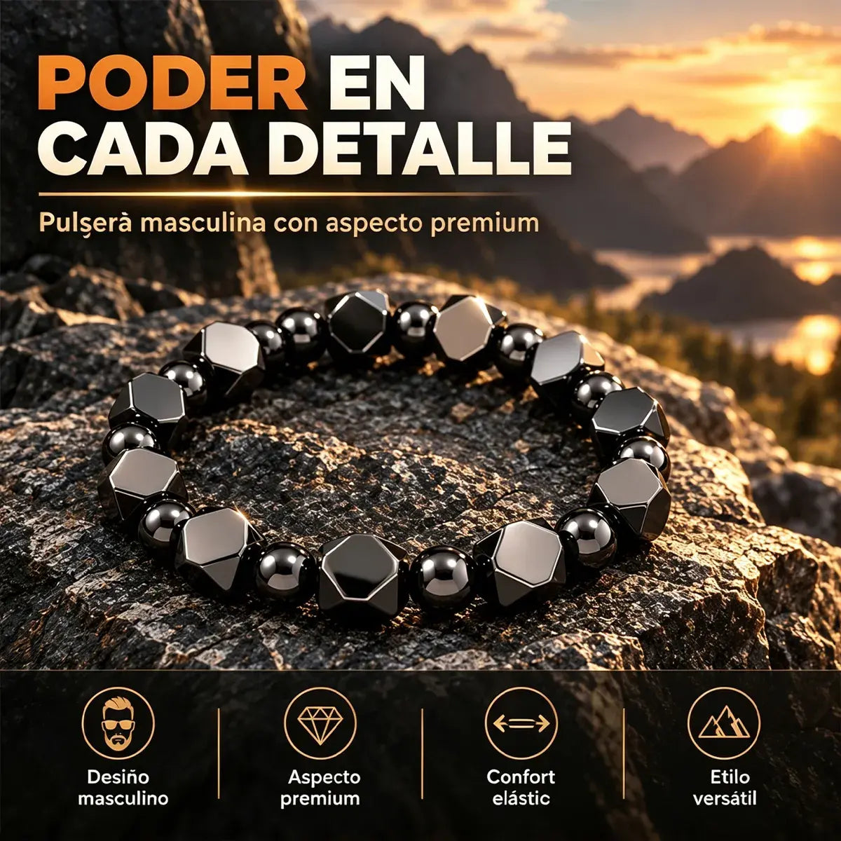 🖤 Pulsera de Obsidiana para Hombre | Brazalete de Cuentas de Piedra Natural | Protección contra Energías Negativas y Energía Positiva 🛡️✨