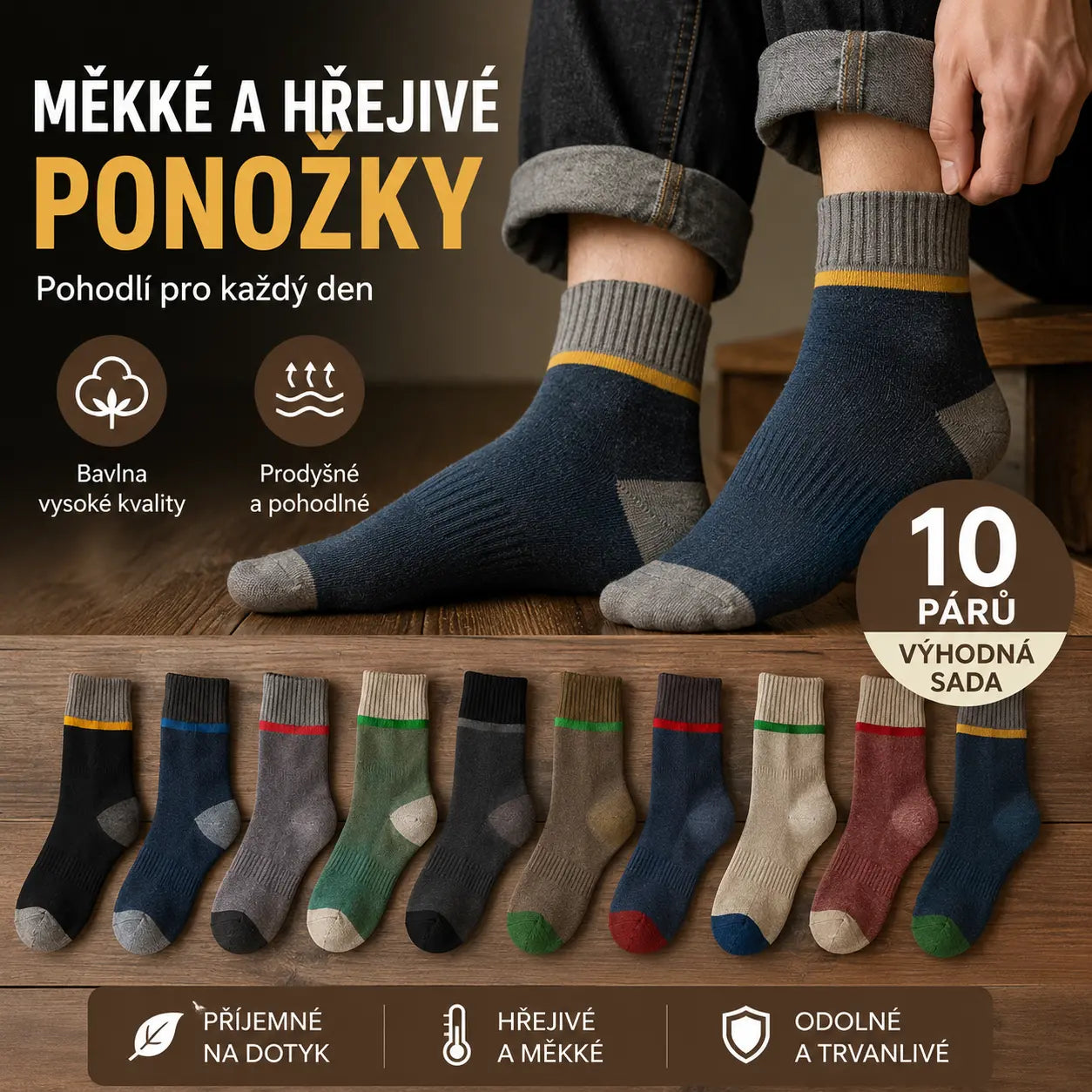 😍🧦【10 párů】Antibakteriální, deodorační a teplé vlněné ponožky na podzim a zimu.