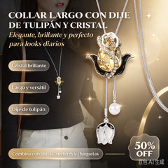 💝【2 piezas】✨Collar largo de tulipán con ojo de gato, cadena para suéter, accesorios de ropa