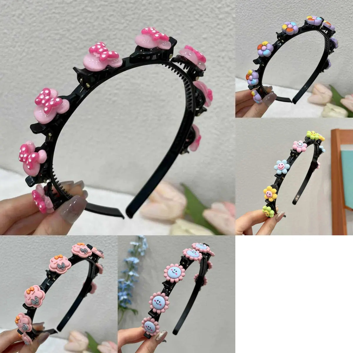 👑【5 piezas】Palitos, pinzas y cintas trenzadas para niñas