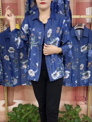 🔥【S-4XL】Camisa con estampado de mezclilla para madre de mediana edad