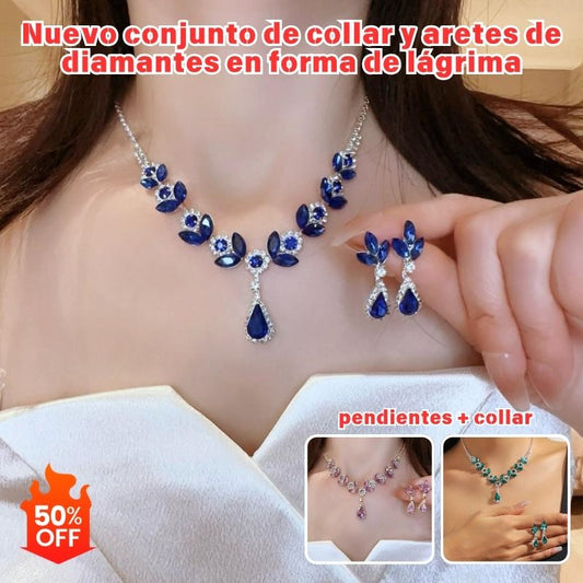 ✨️🎁(pendientes + collar) 💎Nuevo conjunto de collar y aretes de diamantes en forma de lágrima