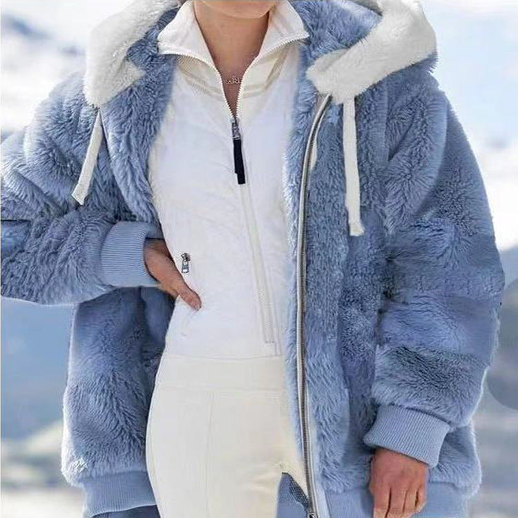 ☃️Descuento por tiempo limitado 39%❄️【S-5XL】Chaqueta de rayas contrastantes de felpa gruesa para mujer 2025