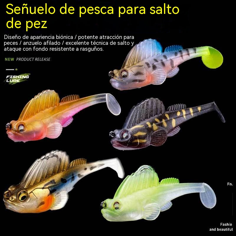 🐟🐠Juego de 5 señuelos blandos con cola en T y caja.