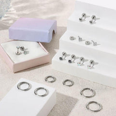 ✨【8 Pares】Pendientes de Acero Quirúrgico Hipoalergénicos – Cómodos, Elegantes y Perfectos para Uso Diario 💎