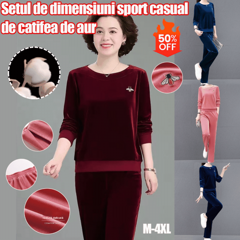 🔥【Especiales de otoño】Chándal casual de terciopelo dorado otoñal (top + pantalón)