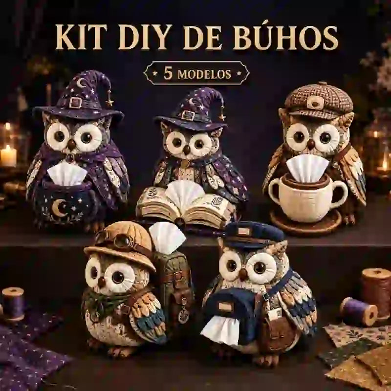 🦉🧵 Kit de Costura DIY – Caja de Pañuelos Acolchada con Diseño de Búho 🧻✨