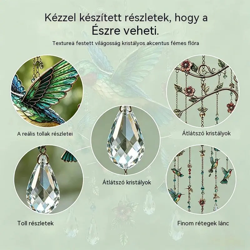 🐦Kristály szélcsengő kolibrivel és retró stílusú festett mintával