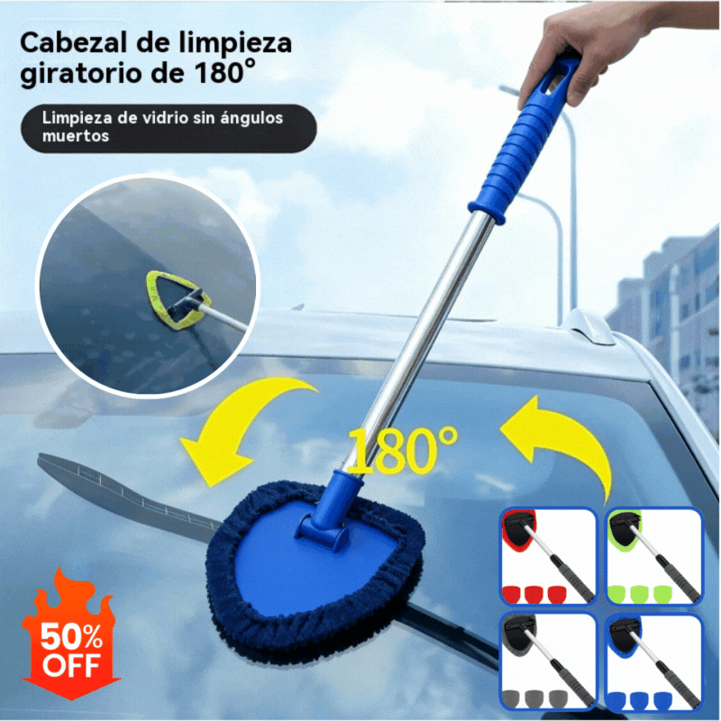 🎁【1 pieza de plástico triangular + 4 fundas de tela】Kit de limpieza de parabrisas de coche - extensible y giratorio 180°