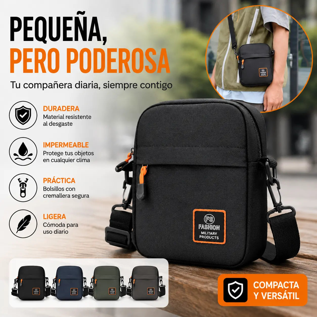 🖤 Bolso ligero de tela Oxford para hombre – Material impermeable