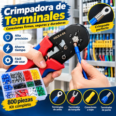 🛠️Kit Completo Crimpadora + 800 Terminales de Varios Tamaños, Ideal Electricidad y Automoción⚙️