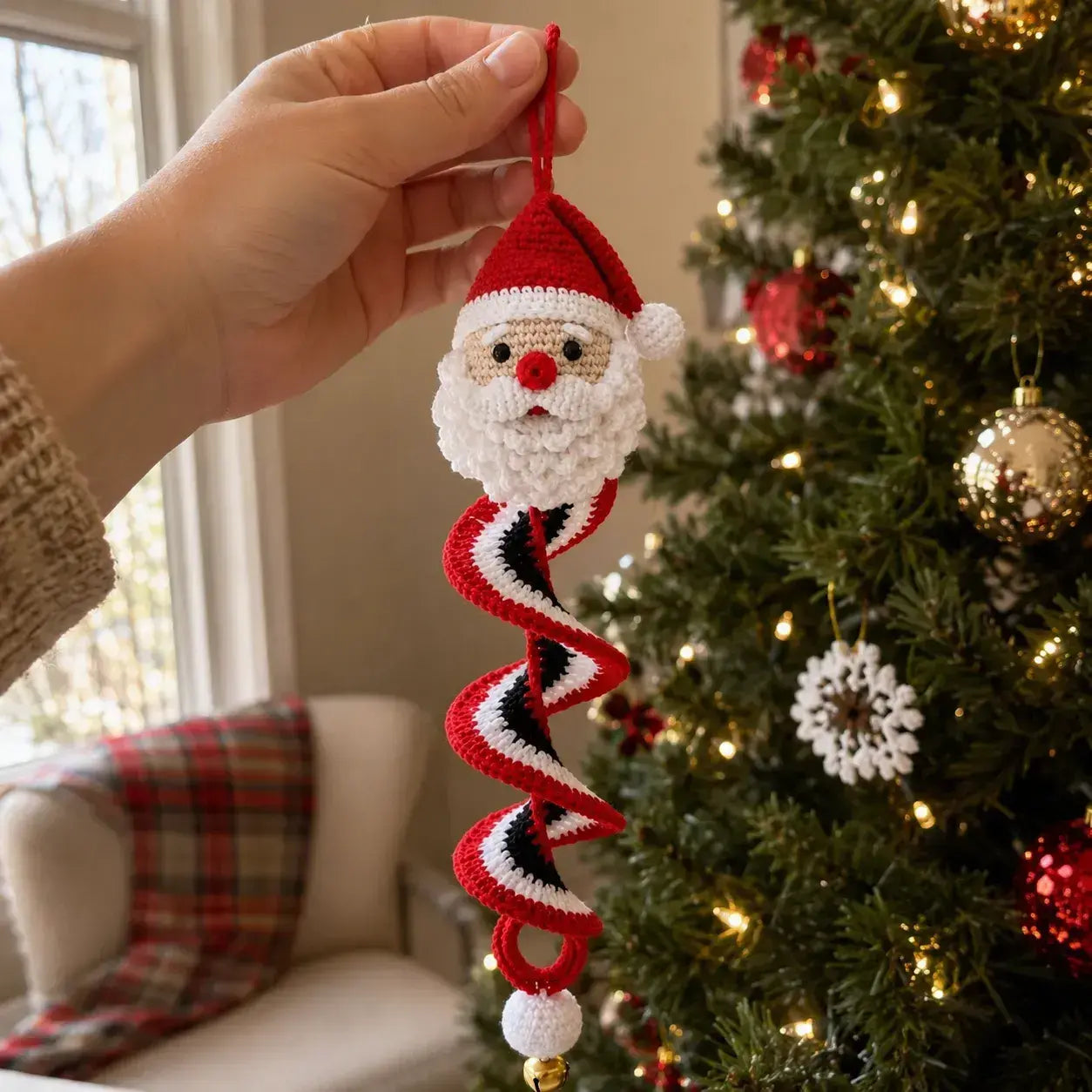 ⛄️🎄Kit para hacer un adorno de muñeco de nieve en espiral a crochet (incluye hilo suave, aguja de crochet, cuentas navideñas, decoraciones de copos de nieve e instrucciones paso a paso)
