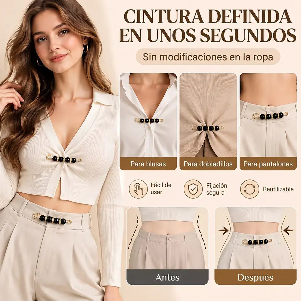 🧷✨ Broche de Perla Ajustable para Cintura – Imperdible para Vestidos, Pantalones y Escotes, Antideslizante y Elegante 👗