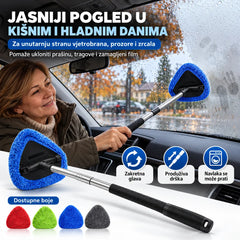 🧽🚗【1 készlet: 1 db háromszögletű műanyag eszköz + 4 db huzat】Teleszkópos autóablak-tisztító kefe – 180°-ban elforgatható fej és mikroszálas huzatok.