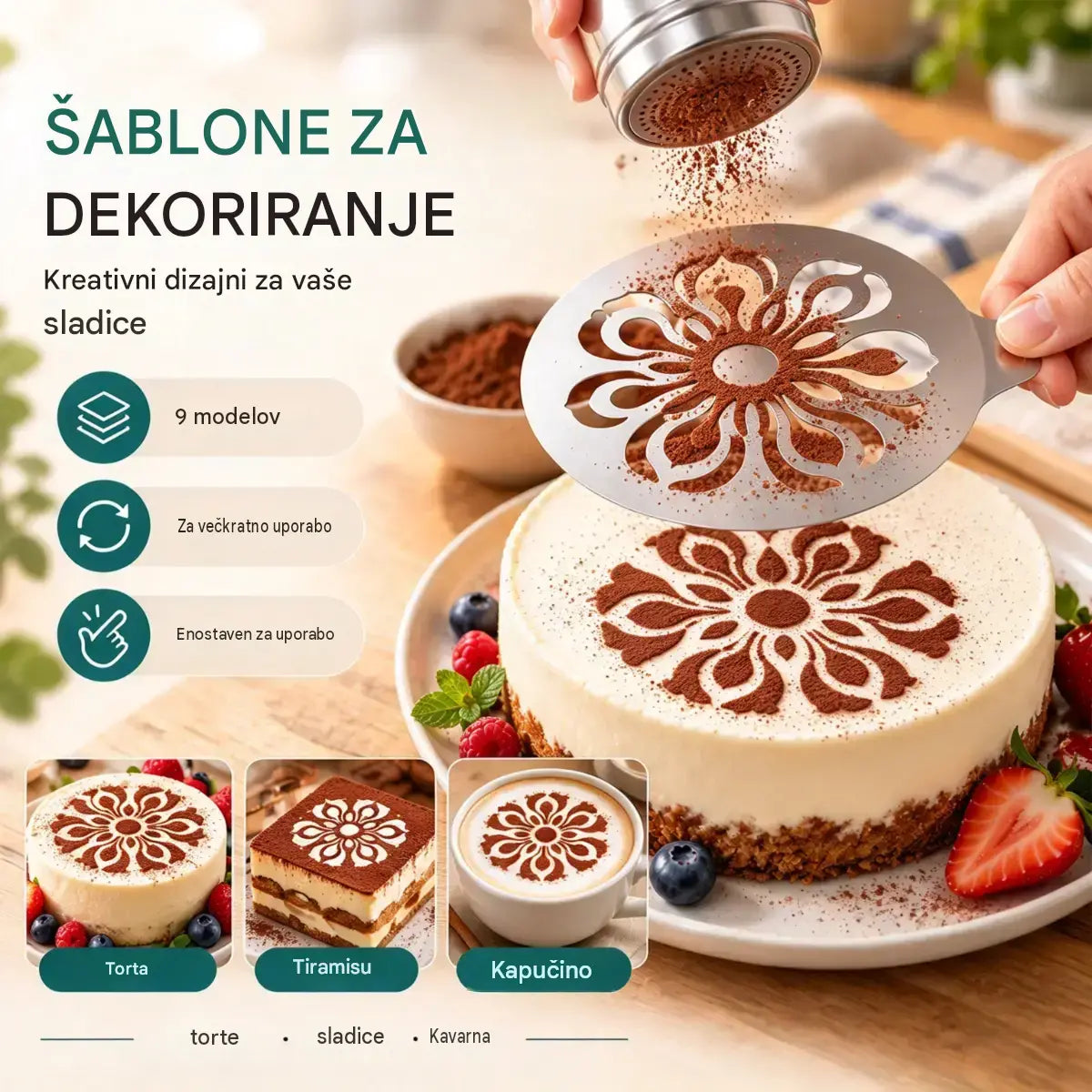 Šablona iz nerjavnega jekla za latte art