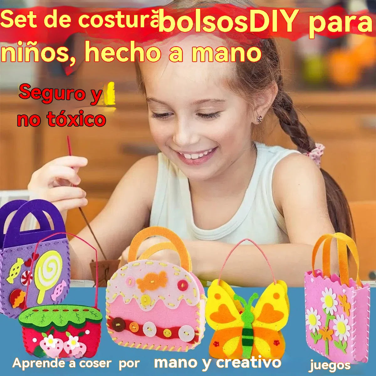 🔥【4 piezas】🥰Bolsos infantiles hechos a mano no tejidos DIY, el mejor regalo para los niños🎁