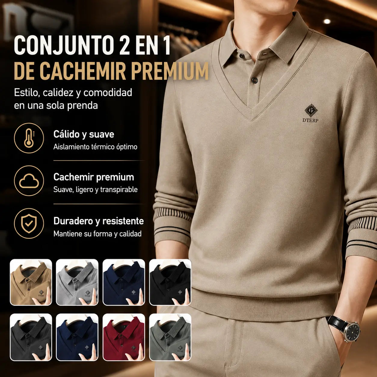 🔥【M-4XL】Top cálido todo en uno de dos piezas de cachemir premium para hombre