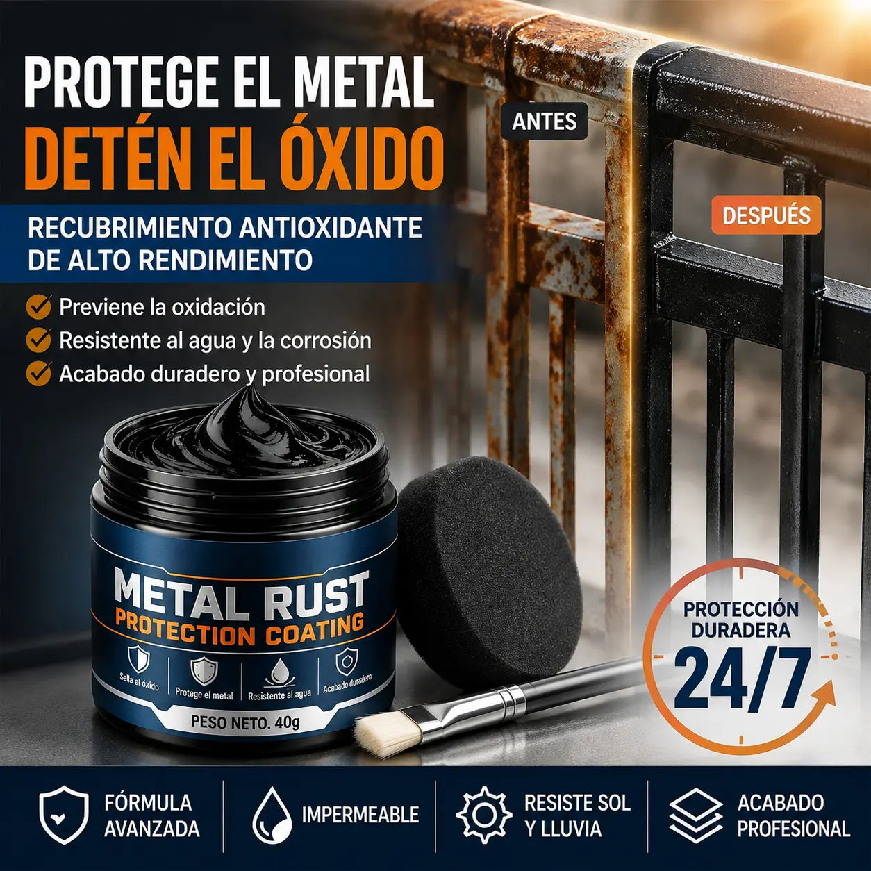 【2 botellas por 26 euros】Pasta reparadora negra anticorrosiva para metales.