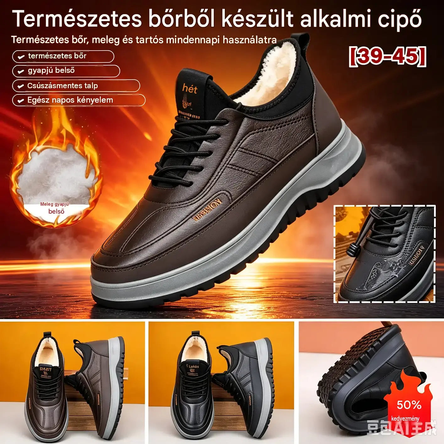 🏆🔥【39-45】2025 Férfi téli sportcipő, valódi bőr, vízálló, puha talpú és bársony, új