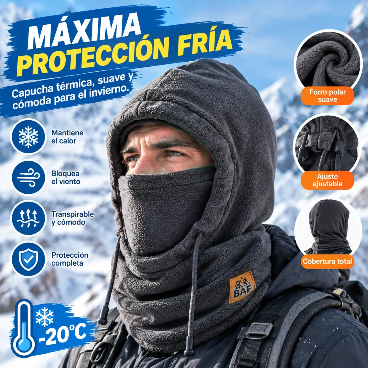 ❄️ Gorro térmico integral con forro polar que te mantiene abrigado hasta -20 grados Celsius. ⛷️ Ideal para esquiar, andar en moto y actividades al aire libre.