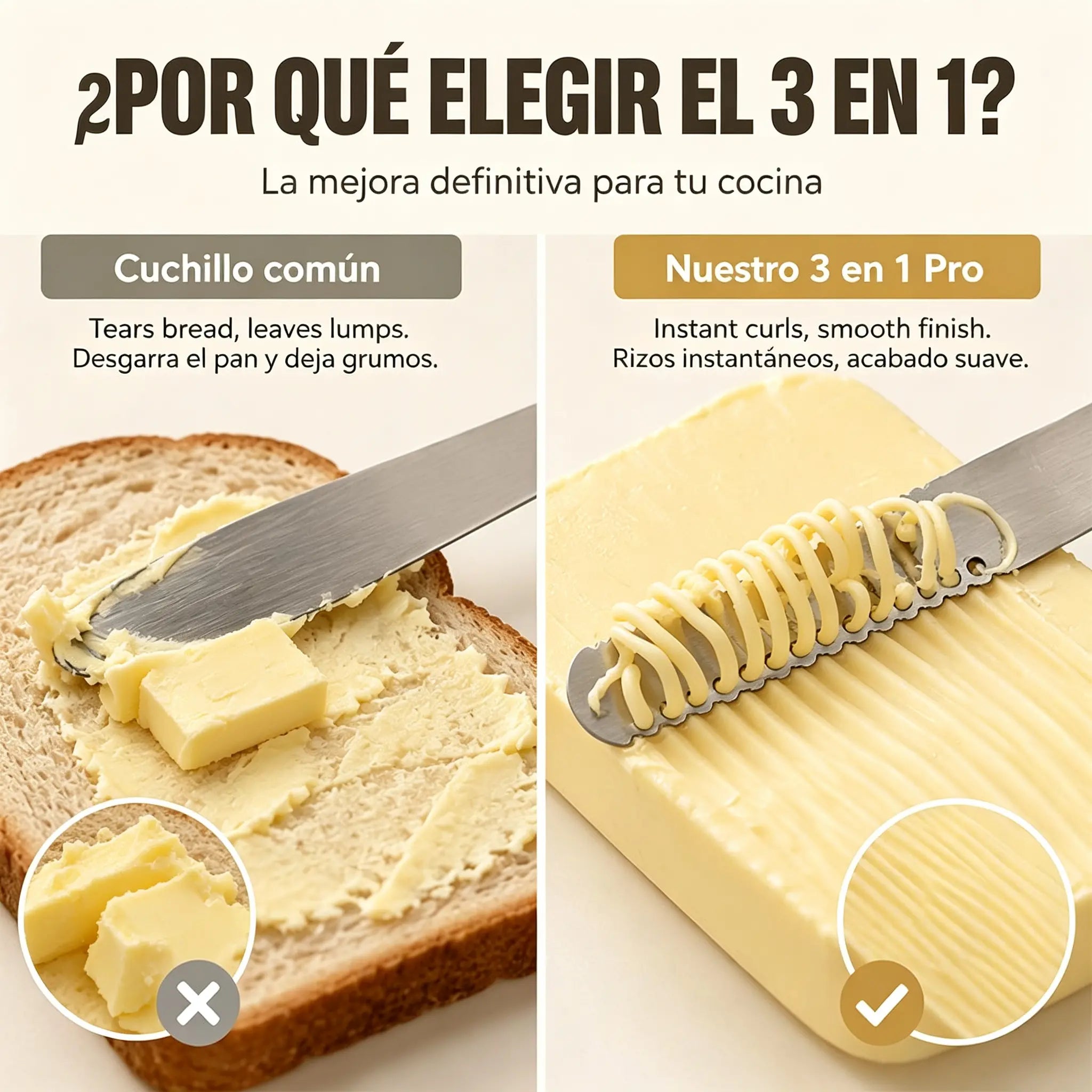 🧀【¡Compra uno, consigue uno gratis!】✨ Cuchillo de Mantequilla 3 en 1 de Acero Inoxidable 304 | Untador y Serrado para Queso, Pan y Tarta | Profesional 🔪