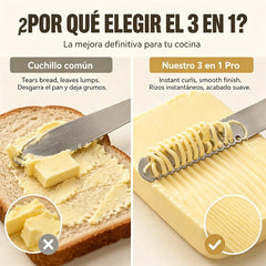 🧀【¡Compra uno, consigue uno gratis!】✨ Cuchillo de Mantequilla 3 en 1 de Acero Inoxidable 304 | Untador y Serrado para Queso, Pan y Tarta | Profesional 🔪