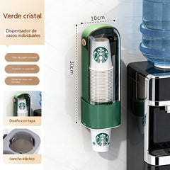Dispensador de vasos desechables, para montaje en pared en el hogar.