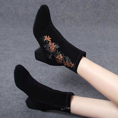 🥰🥰【35-40】Botas de mujer con punta redonda y tacón grueso, bordadas y cepilladas