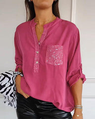 😍【S-5XL】 2025 nueva camisa casual de color sólido con cuello en V