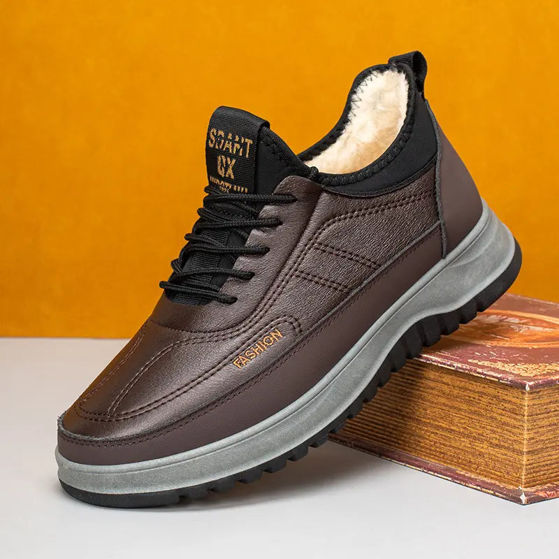 【39-45】Zapatos deportivos casuales de invierno impermeables de cuero genuino para hombre, suela de terciopelo suave, nuevo estilo