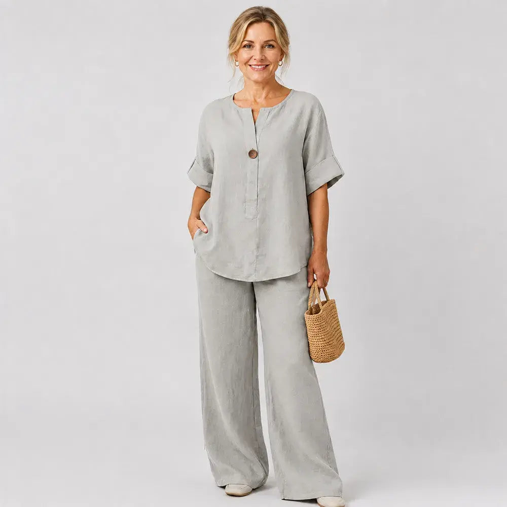 ✨【Top + Pantalones de pierna ancha】🌸【S-3XL】Conjunto de algodón y lino suave, ligero y de corte holgado, ideal para cualquier ocasión 👚