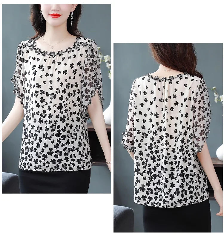 💕🥰【L-5XL】 2025 nueva camisa de gasa floral de moda para mujer