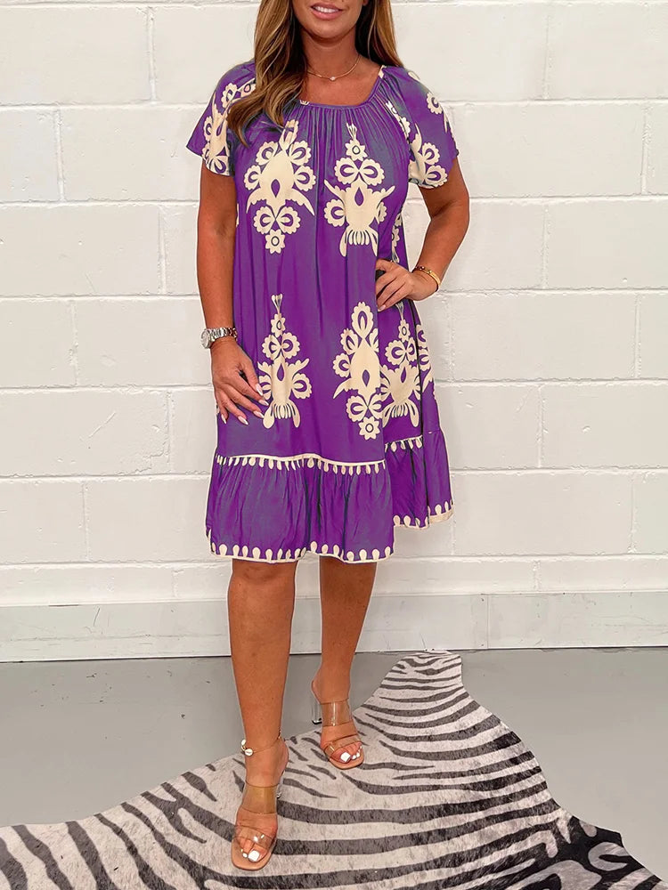 👗【39%OFF】【S-4XL】Vestido de cuello cuadrado con estampado geométrico con múltiples estampados