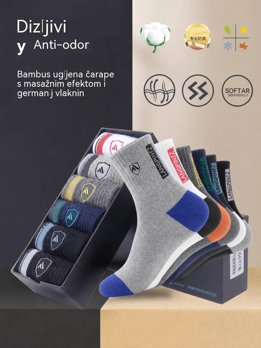 😍🧦【10 pari】Muške pamučne dezodorans čarape, novo 2026., upijaju znoj