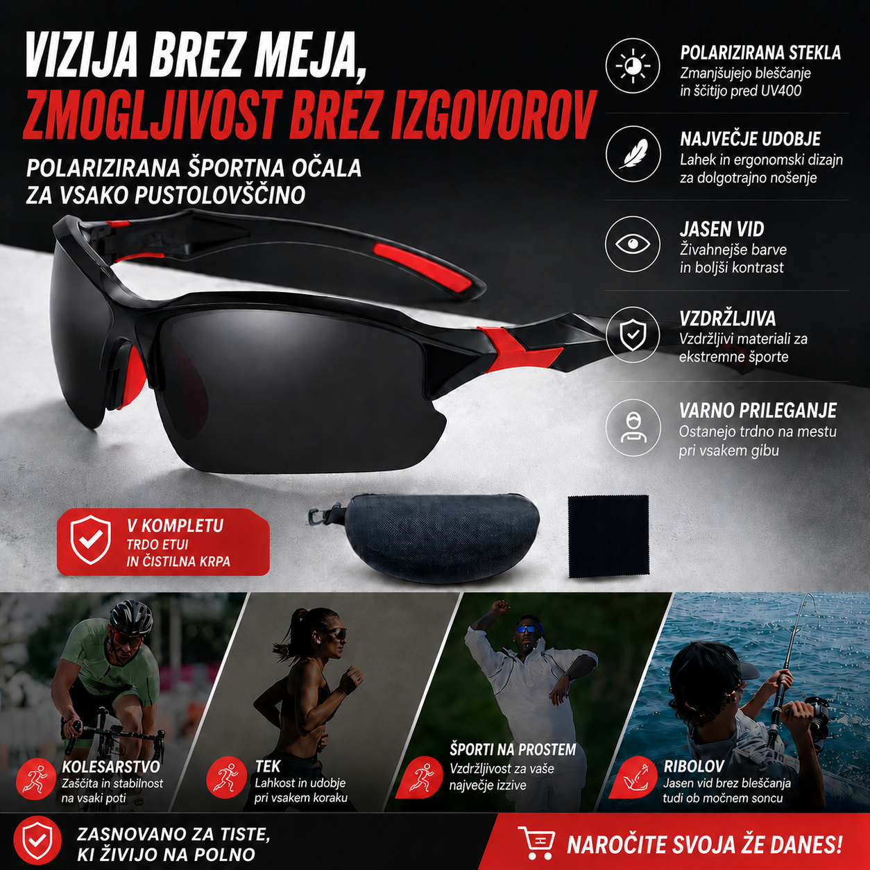 💥【Kupite eno, dobite eno brezplačno】🕶️Polarizirana športna sončna očala z aerodinamičnim dizajnom