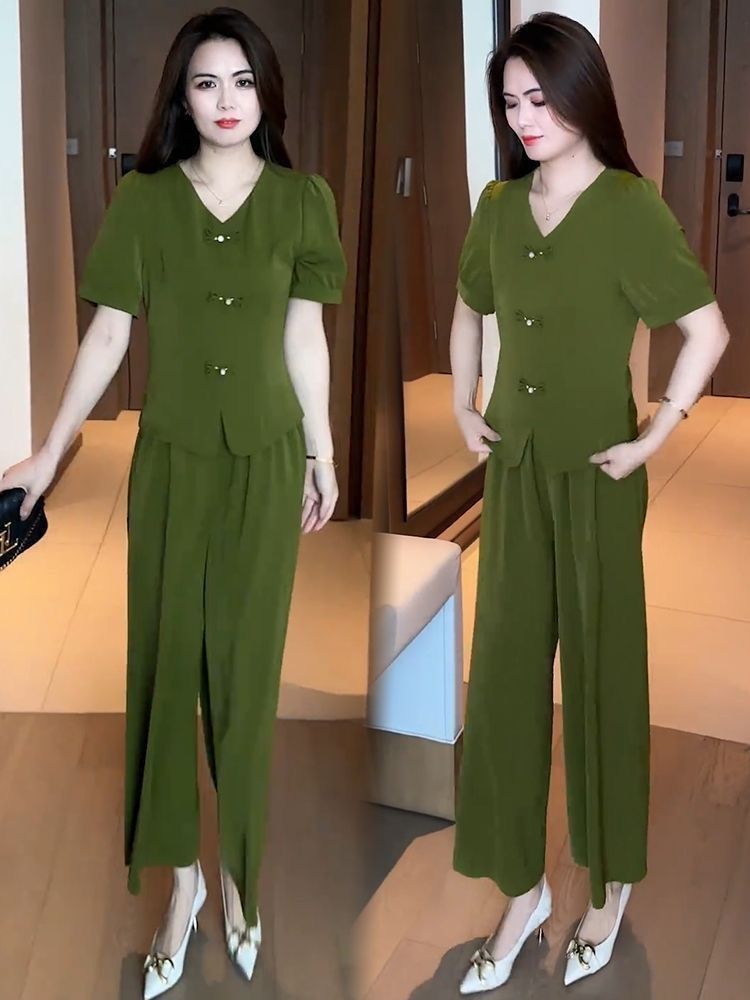 🌸【Top + Pantalones anchos】Conjunto casual de moda