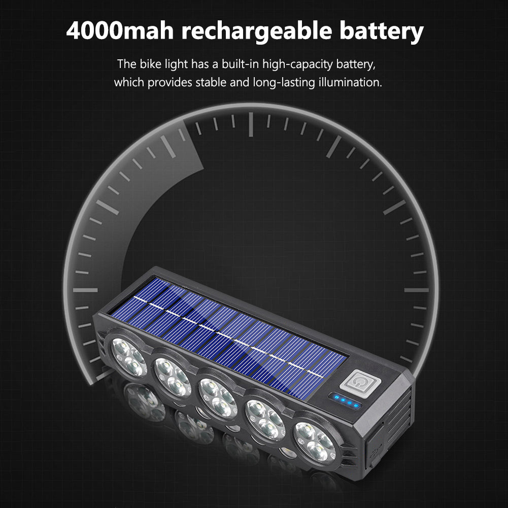 🚨💡 Faro solar para bicicleta con carga USB y altavoz, 900 lúmenes, luz nocturna de larga duración para ciclismo