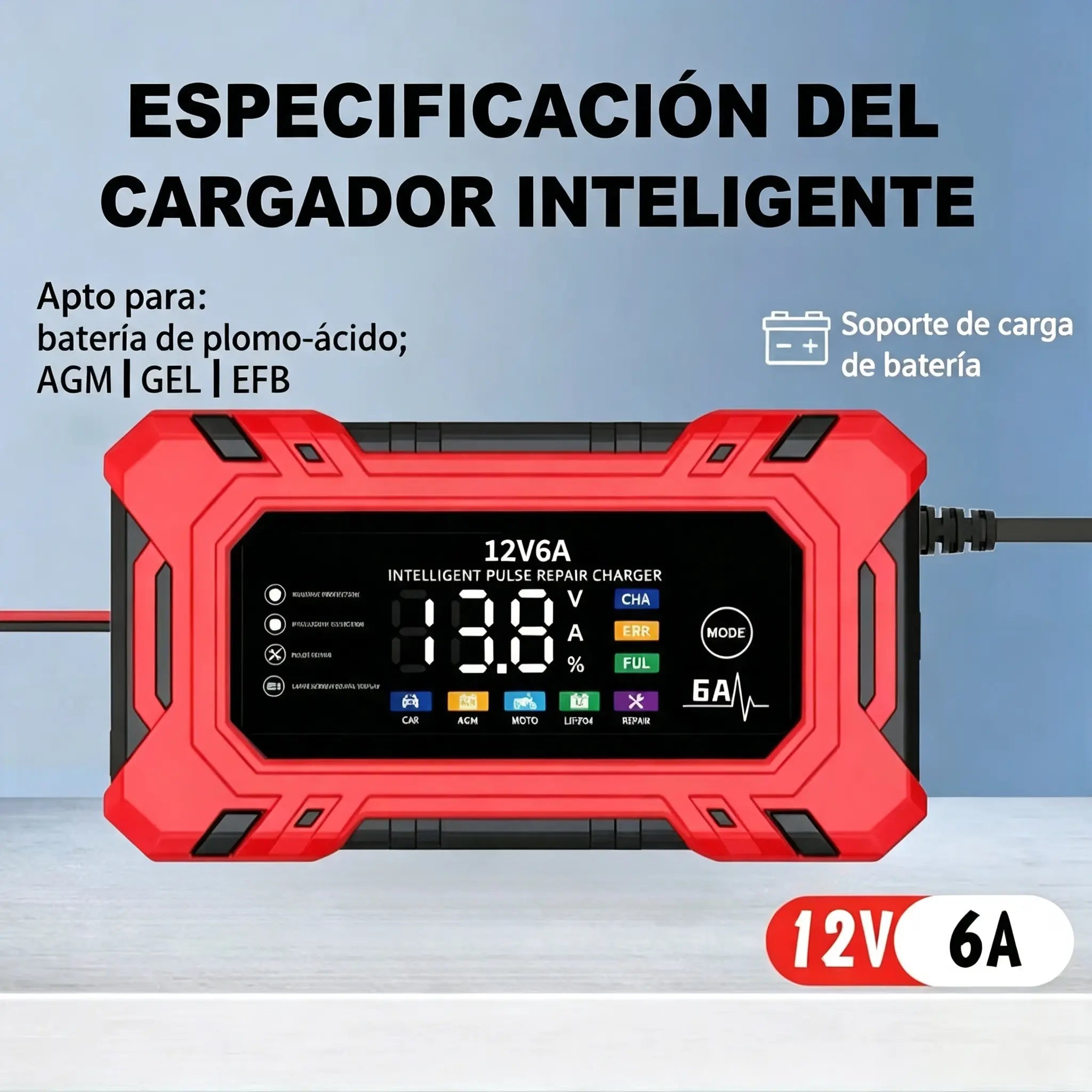 🔥🔋 Cargador de Batería Inteligente 12V 6A – Recarga Rápida y Reparación por Pulsos para Tu Coche ⚡🚗
