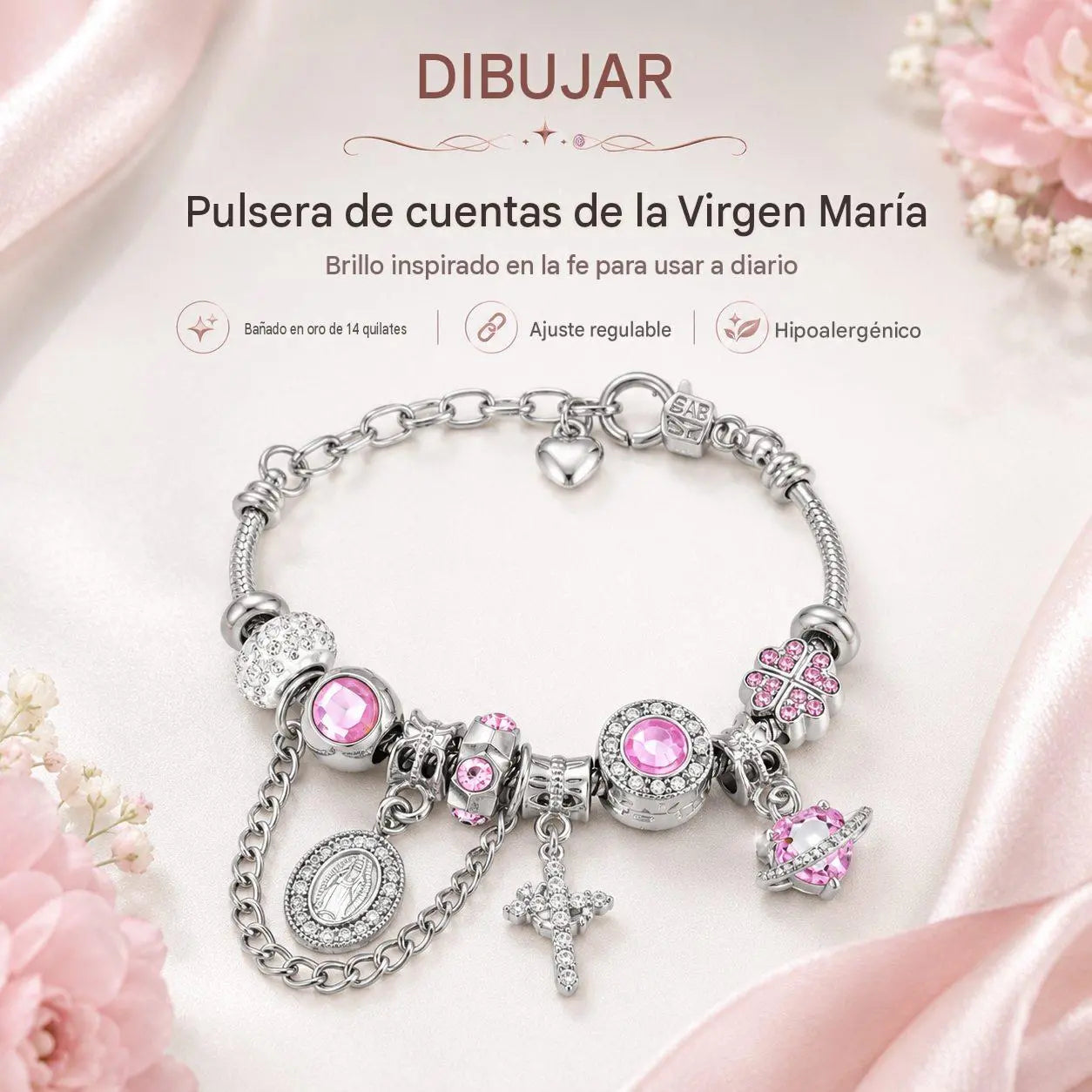 ✨Pulsera de cuentas de la Virgen María - Cadena de hueso de serpiente bicolor en oro y plata